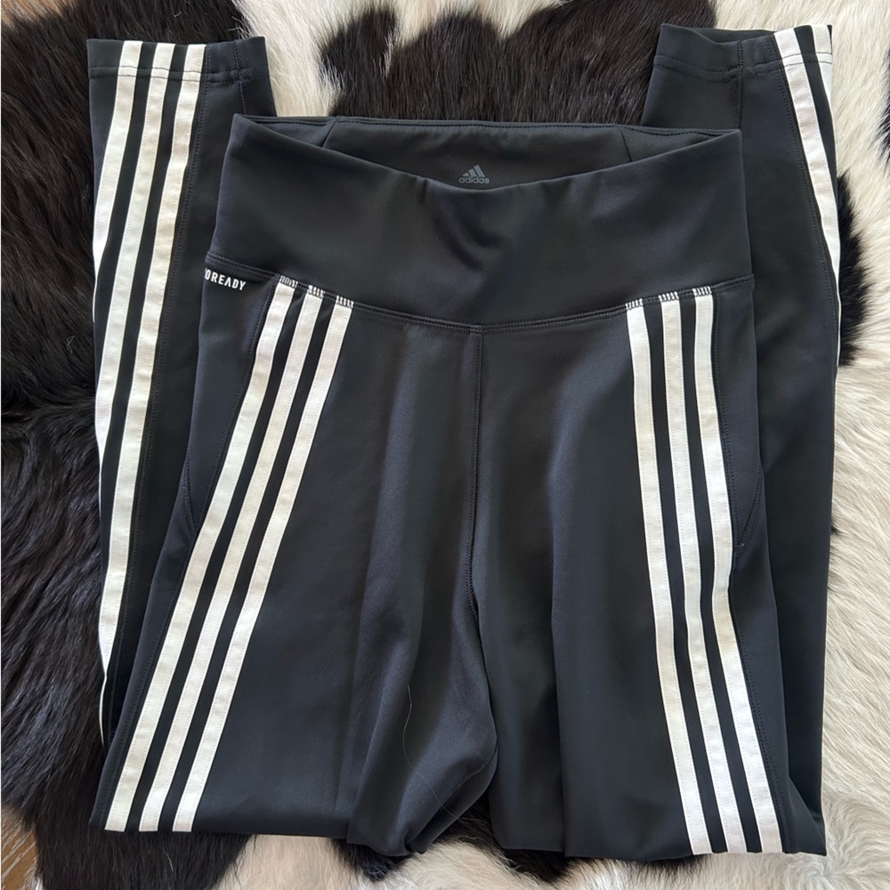 Adidas Black Leggings with White Stripes